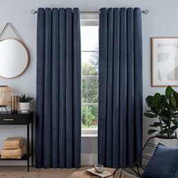 "Sleepdown Luxury Chenille Eyelet Lined Curtains for Bedroom and Living Room 2x 46"" x 54"", 5056242840329 Navy 2 Panels"
