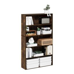 Furinno PASIR Book Shelf, 5-Tier Bookshelf, Bookcase with Open Shelf, 9.4 x 31.5 x 52.7, for Living Room, Bedroom, Home Office, Amber Pine