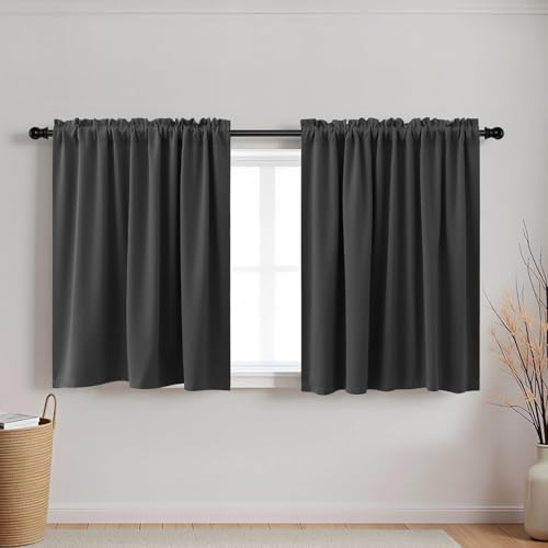 KOUFALL Small Curtains for Bathroom Window,Short Blackout Thermal Kitchen Curtains for Winter Insulated,24 x 24 Inch Length,Grey