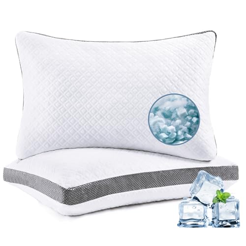 "Luxe Linen Pillows Queen Size Set of 2, Shredded Memory Foam Pillows, 20""x30""Cooling Tencel Circular Knit Pillow, Adjustable Bed Pillow for Side, Back, Stomach Sleepers"
