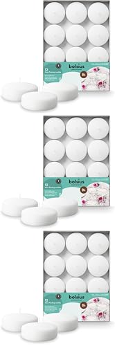 Bolsius - Maxi Floating Candles - White - 12 Pieces in a Box - Ø 7.6 cm - Burning Time 8 Hours - Fragrance-Free - Paraffin Wax - XL Floating Candle - Various Occasions (Pack of 3)