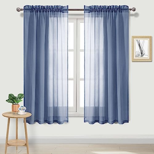 DWCN Sheer Curtains Semi Transparent Voile Rod Pocket Curtains for Bedroom and Living Room, Dusty Blue, 52 x 63 inches Long, Set of 2 Panels