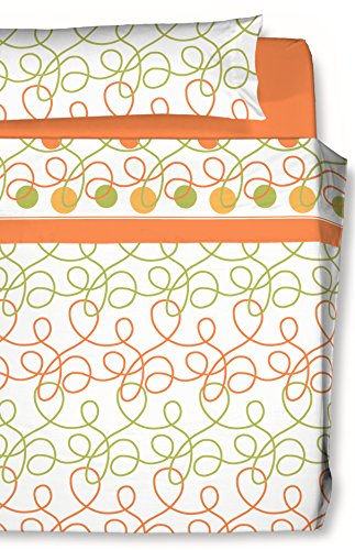 CARLA RUBINI Knots Bedding Set, Microfibre, Orange and Green, 250 x 220 x 3.5 cm