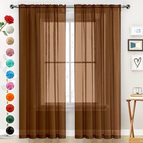 SpaceDresser - Rod Pocket Sheer Voile Curtains Panels Window Treatment for Kitchen Bedroom Living Room Drapes Sunlight Filtering Privacy Semi