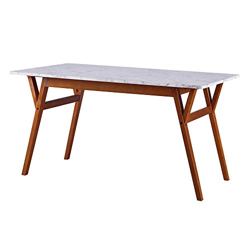 VERSANORA Rectangular Dining Table Faux Marble Top Walnut Legs Ashton Teamson Home VNF-00079W