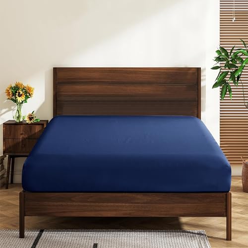 "California King 100% Egyptian Cotton Fitted Sheet, 600 Thread Count 16"" Deep Pocket, Ultra-Soft Hotel Luxury, Durable, Breathable and Comfy Bottom Sheet (1 Cal King Fitted Sheet, Navy Blue)"