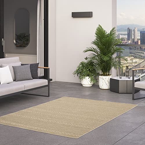 BALTA Outdoor Rug, Flat Woven Mat, Ideal for Outdoors on the Patio or Indoor, Water Resistant, Mechanical Weaving, Braided Effect, Polypropylene, 120 x 170 cm, Brown