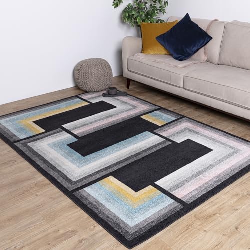 Asiatic Edits Low Pile Geometric Charcoal Multi Indoor Rug for Living room, Bedroom, Conservatory, Hallway, Large Area, Easy to Clean, Area Rugs - Non Shedding 200x290cm