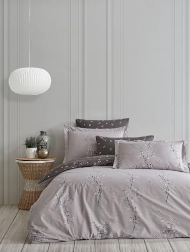 Nuit Des Rêves Ranforce Double Quilt Cover Set (200 x 200 cm), 100% Cotton, Pigment Printed, 2 Pillowcases (80 x 80 cm), Machine Washable, Stylish Grey, Anthracite, Mint & Pink