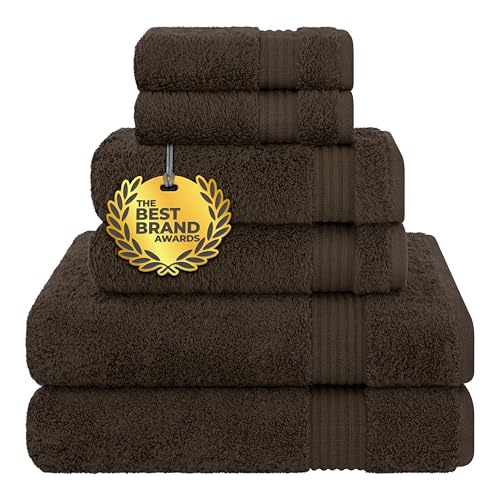 Cotton Paradise 6 Piece Towel Set, 100% Turkish Cotton Soft Absorbent Towels for Bathroom, 2 Bath Towels 2 Hand Towels 2 Washcloths, Brown Towel Set
