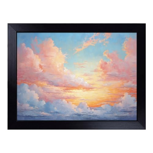 Lap Tray with Bean Bag Cushion, Cloudy Sky Palette Knife - Handmade in the UK, Raised Wooden Edge, Padded Cushion, Heat-Resistant Wipe-Clean Surface, for Meals, Laptops and Crafts