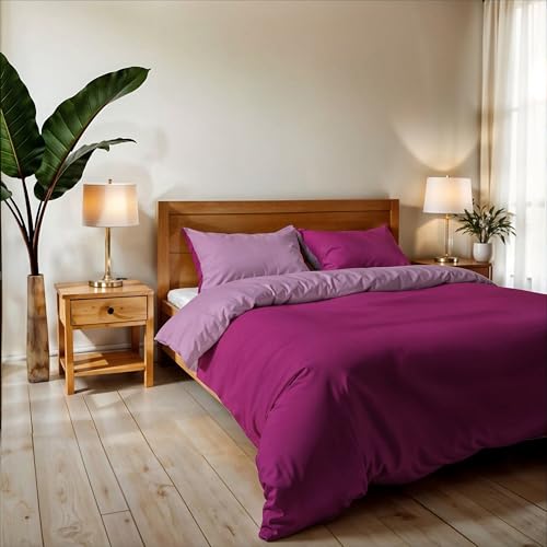 Double Duvet Cover, Plain Double Face, Vera Bedding Set with Duvet Cover 250 x 200 cm with Envelope 20 x 50 cm + 2 Pillowcases 50 x 80 cm, Fuchsia/Lilac