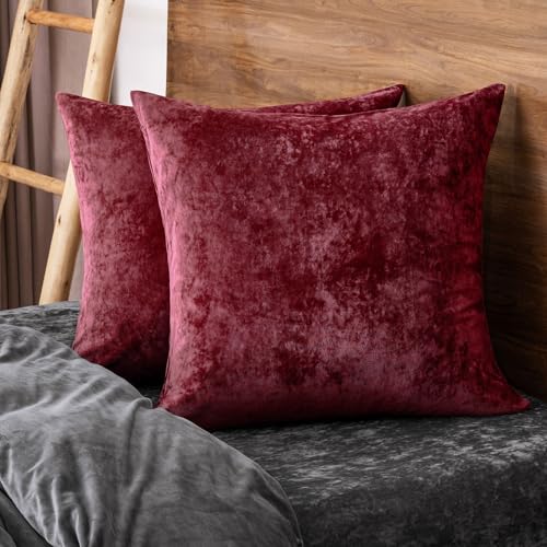 "PHF Truly Velvet Throw Pillow Covers, 24""x24"", No Insert, 2 Pack Color Gradient Cushion Covers, Ultra Soft Cozy Square Covers Shell for Home Decorative, No Shedding, No Pilling, Wine Red"