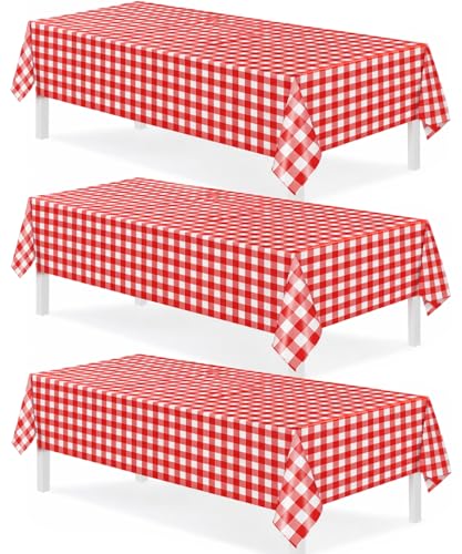 "Oigco Red and White Checkered Tablecloths - 3 Pack 54"" ?? 108"" Rectangle Disposable Red Gingham Tablecloth, Picnic Table Cover for Party, Wedding, Birthday Christmas Decor"