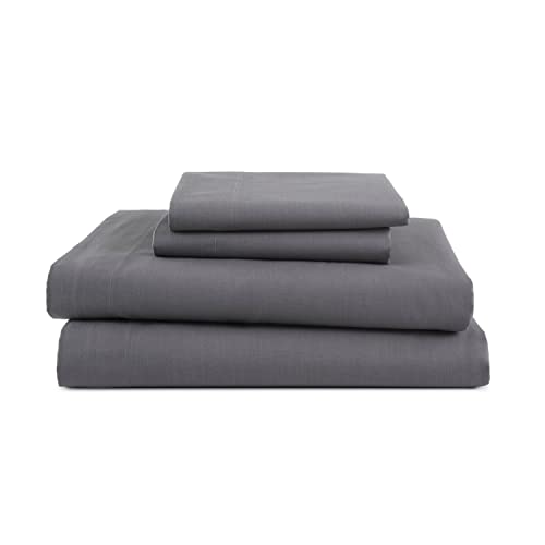 MARTEX T225 Bed Sheet Set - Brushed Cotton Blend, Super Soft Finish, Wrinkle Resistant, Quick Drying, Bedroom, Guest Room - 3-Piece Twin Set, Graphite