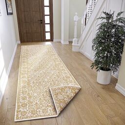 NORTHRUGS Curacao Indoor & Outdoor Reversible Rug - Flat Weave, Vintage, Border Look, Oeko-Tex, Weatherproof & UV Resistant for Balcony, Patio, Garden - Ochre, 80 x 250 cm