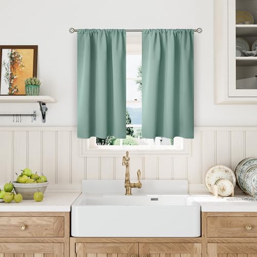 BGment Sage Green Curtains 36 Inch Length for Kitchen Cafe Window - Small Half Window Drapes with Rod Pocket Privacy Protection for Rv Bathroom, 34 x 36 Inch, 2 Panels