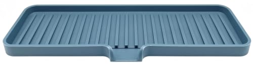 "Happitasa Silicone Soap Dish Tray and Sponge Holder with Drain Chute - Bathroom and Kitchen Sink Organizer Caddy (Smoky Blue, 12""x4"", 7.4 Ounces)"