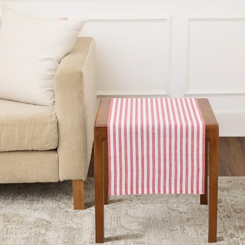 Solino Home Linen Table Runner, 14 x 36 Inches, Red and White, 100% Pure Linen Table Runner for Thanksgiving, Christmas, Holiday, Machine Washable and Handmade from European Flax, Amalfi Stripes
