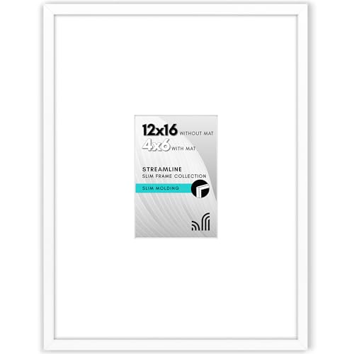 Americanflat 12x16 Picture Frame with Polished Plexiglass - Use as 4x6 Frame with Mat or 12x16 Frame Without Mat - Streamline Collection - Thin Picture Frame for Wall Display - White