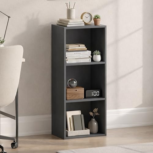Vida Designs Oxford 3 Tier Cube Bookcase, Grey Wooden Shelving Display Storage Unit Office Living Room Furniture
