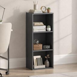 Vida Designs Oxford 3 Tier Cube Bookcase, Grey Wooden Shelving Display Storage Unit Office Living Room Furniture