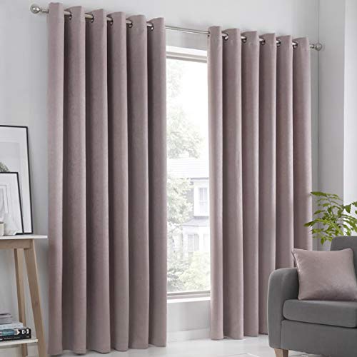 Fusion Strata Woven Eyelet Lined Curtains, Blush, 90 x 108 Inch