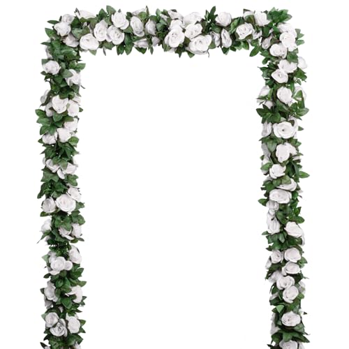 5Pcs(41FT) Flower Garland Artificial Rose Vine Garland Artificial Flowers for Wedding Party Arch Garden Floral Garlands Decor (White)