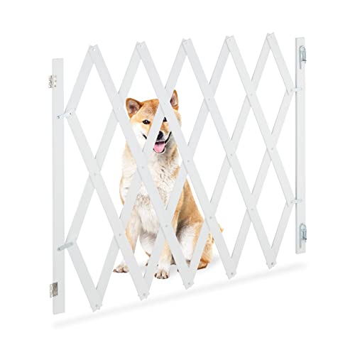 Relaxdays Safety Gate, Barrier, Extendable up to 140 cm, 87-97 cm high, Bamboo, Stair & Door, Dog & Baby Guard, White