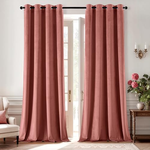 ANRODUO Dusty Rose Pink Velvet Curtains 92 Inches Long Blackout Thermal Insulated Soundproof Curtain Privacy Room Darkening Curtains Grommet Window Drapes for Bedroom Living Room Set of 2