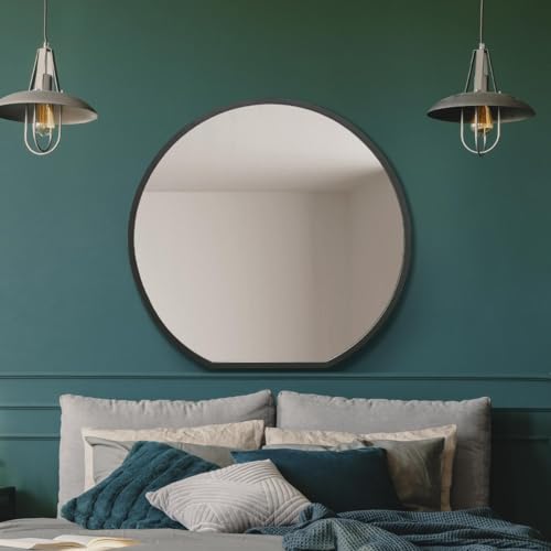 "The Circulus - Black Framed Flat Bottom Circular Wall Mirror - Perfect for the Mantle! 33"" X 31"" (84CM X 80CM)"