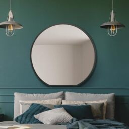 "The Circulus - Black Framed Flat Bottom Circular Wall Mirror - Perfect for the Mantle! 33"" X 31"" (84CM X 80CM)"