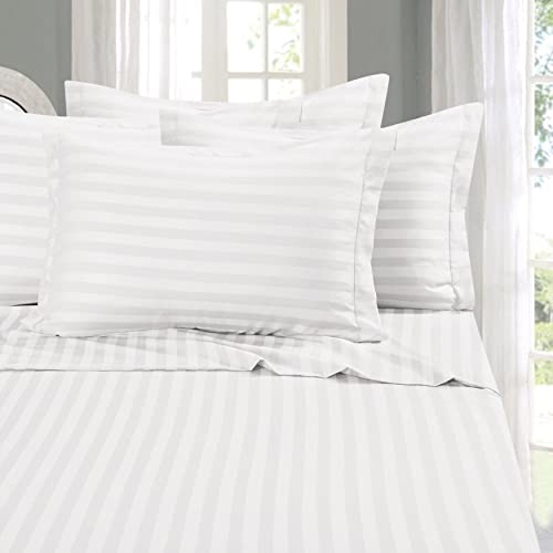 Elegant Comfort Best, Softest, Coziest 6-Piece Sheet Sets! - 1500 Premier Hotel Quality Luxurious Wrinkle Resistant 6-Piece Damask Stripe Bed Sheet Set, California King White