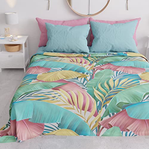 PETTI Artigiani Italiani - Microfibre Sofa Cover 260 x 270 cm, Tropical Pattern 06 - Multipurpose for Sofas, Bedspreads and Table Covers - Washable Protective Cover