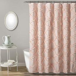 "Lush Decor Ruffle Diamond Shower Curtain - Textured Vintage Chic Farmhouse Style Design, Blush, Polyester, 72"" W x 72"" L (Pack of 1)"
