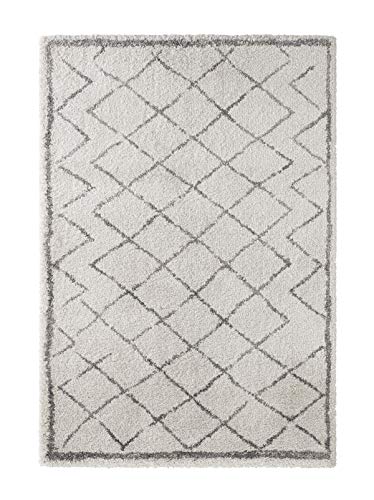Mint Rugs Loft High Pile Rug Soft Fluffy Geometric Pattern (80 x 150 cm, 100% Polypropylene, Suitable for Underfloor Heating, Robust), Cream Grey, Synthetic Fibre, 150 x 80 x 3.5 cm