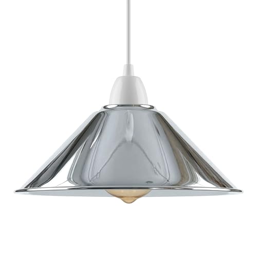 LEDSone Silver Steel Lamp Shade, 220mm Cone Lampshade for Ceiling Pendant Lights & Table Lamps, Modern Easyfit E27 B22, Light Living Room, Bedroom, Kitchen, Hallway, Office, Home Decor, Office