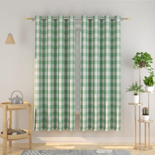 Natus Weaver Buffalo Check Curtains 72 inches Long Basement Green and White Gingham Plaid Kitchen Window Curtain Panels Living Room Checker Drapes Bedroom Grommet Top Window Treatment 2 Panels