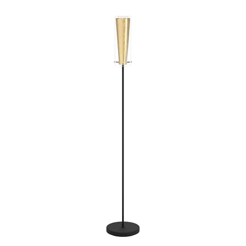 Eglo Pinto Gold Floor lamp, 1 Flame Floor lamp, Floor lamp Made of Steel, Colour: Black, Gold, Glass: Clear, Gold, Socket: E27, incl. Foot Switch