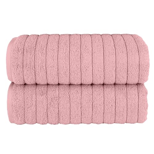 Elegant Comfort 100% Turkish Cotton Corduroy Ribbed Luxury Soft 2 Pack Bath Towels 27 x 54 Inch - Ultra Plush, Absorbent, Quick Dry, Hotel Spa Quality Towels for Bathroom Essentials, Dusty Rose