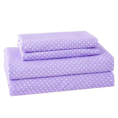 "MCO 4Pieces Polka Dot Sheets Set, Breathable Full Sheet Set with 16"" Deep Pocket,Modern & Luxury, Brushed Microfiber Bedding Set(Full, Polkadot Purple)"
