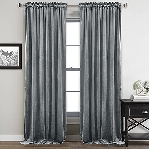 StangH Grey Velvet Curtains 84 inches Room Darkening Window Curtain Drapes for Living Room Thermal Insulated Privacy Panels for Bedroom/Office, W52 x L84, 2 Panels