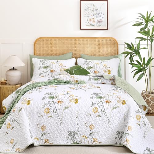 WONGS BEDDING Floral Quilt Set Botanical Floral Bedding Set-YS01AC082028AF-A