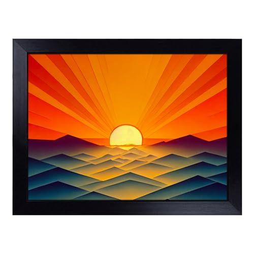 Lap Tray with Bean Bag Cushion, Sunset Polygon - Handmade in the UK, Raised Wooden Edge, Padded Cushion, Heat-Resistant Wipe-Clean Surface, for Meals, Laptops and Crafts