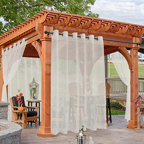 HolidayIdeas Beige Sheer Curtains for Patio Waterproof, 4 Panels - 100 x 84 Inch - Extra Wide Voile Outside Light Filtering Grommet Drapes Front Porch, Gazebo, Pergola, Backyard, VR-4P-10084-Beige