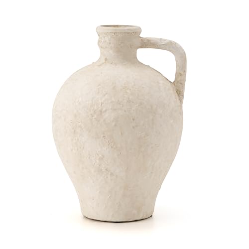 Luka LUKA Ceramic Rustic Farmhouse Vase,8.25 inch Terracotta Vase with Handle,Neutral Clay Pot Vases Decorative Vase for Living Room,Table,Shelf Decor(Off-White,M)