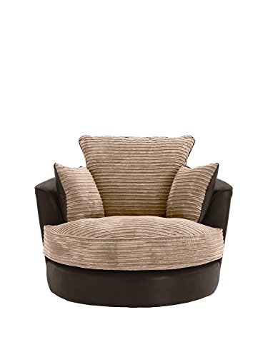 SOFASANDMORE Large Swivel Round Cuddle Chair Fabric Corduroy Chenille Leather Designer Scatter Cushions (Brown)