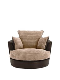 SOFASANDMORE Large Swivel Round Cuddle Chair Fabric Corduroy Chenille Leather Designer Scatter Cushions (Brown)