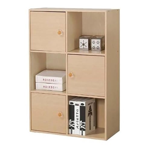 Furinno PASIR Book Shelf, 6-Cube Bookshelf, 3 Door Cube Storage Organizer with Round Handle, 9.4 x 23.6 x 31.5, for Living Room, Bedroom, Home Office, Steam Beech