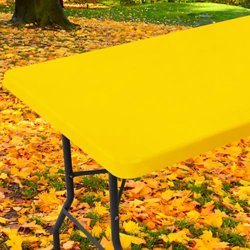 "Moosfor Spandex Picnic Table Cloth, Elastic Fitted Tablecloths for 5 Foot Rectangle Tables, Stretch Washable Patio Table Cover for Outdoor, Camping, Banquet and Parties (Yellow, 30""x60"")"